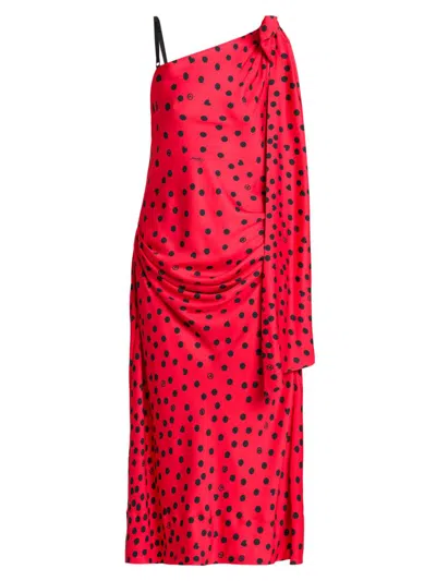 Moschino Women's Polka Dot Bow One-shoulder Midi-dress In Red