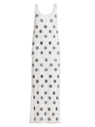 Moschino Women's Polka Dot Fringe Maxi Dress In White
