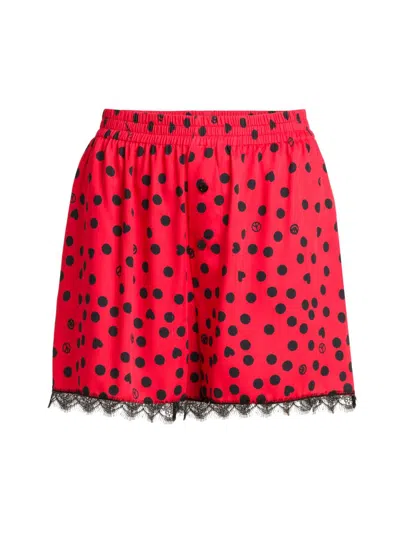 Moschino Women's Polka Dot Lace-trimmed Shorts In Red