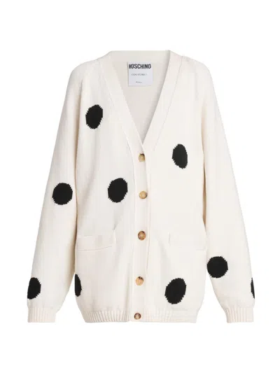 Moschino Women's Polka Dot Relaxed Cardigan In White
