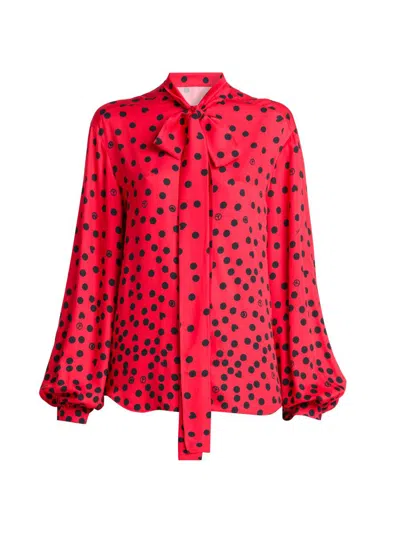 Moschino Women's Polka Dot Tie-neck Blouse In Red