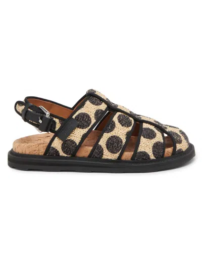 Moschino Polka Dot Raffia Fisherman Sandals In Black