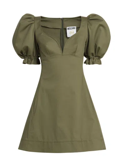 Moschino Women's Puff-sleeve Cotton-blend Minidress In Green