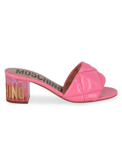 Moschino Women's Quilted Faux Patent Leather Sandals In Pink