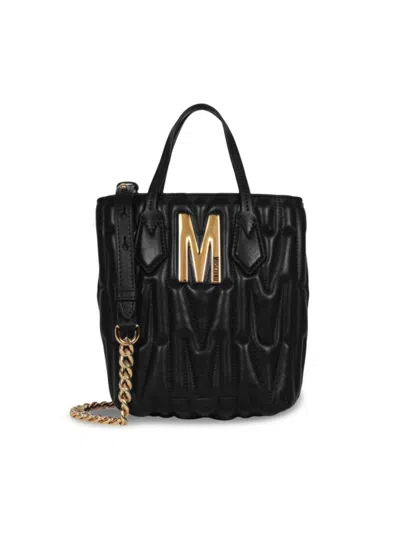Moschino Women's Quilted Logo Leather Top Handle Bag In Black