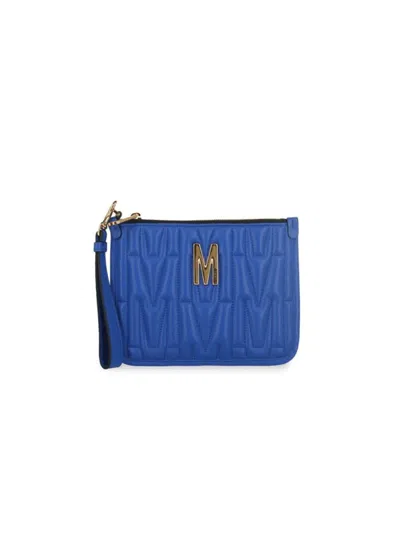 Moschino Women's Quilted Logo Wristlet Pouch In Blue