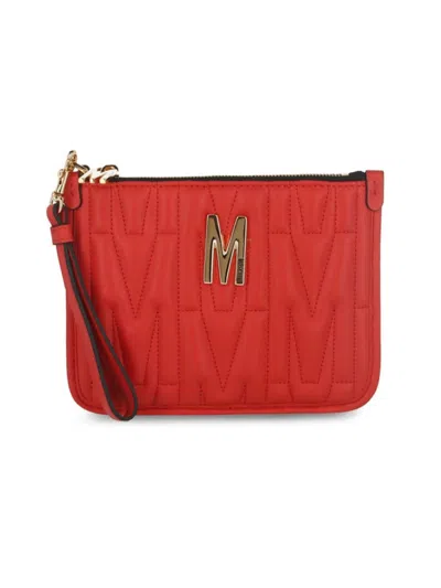 Moschino Women's Quilted Logo Wristlet In Red