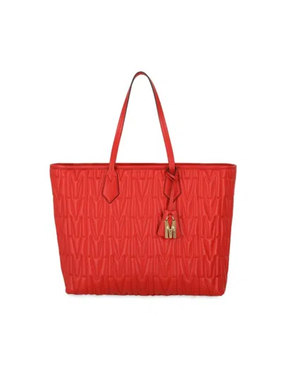 Moschino Women's Quilted Monogram Leather Tote In Red