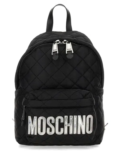 Moschino Women Quilted Nylon Backpack In Black