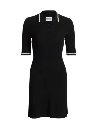 Moschino Women's Rib-knit Polo Minidress In Black
