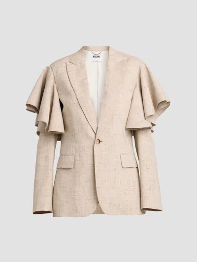 MOSCHINO WOMEN'S RUFFLE CAPE TWEED JACKET