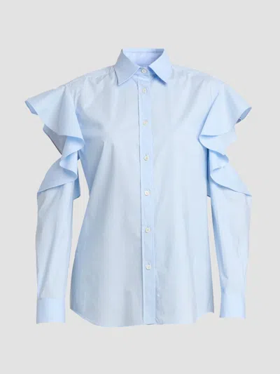 Moschino Women's Ruffle Cold Shoulder Button-front Blouse In Blue