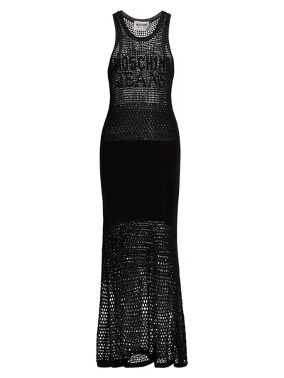 Moschino Women's Sheer Logo Maxi Dress In Black