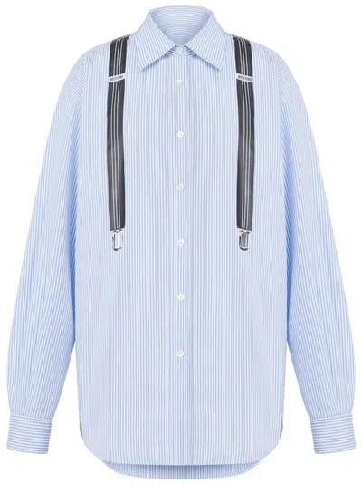 Moschino Multicolor Striped Cotton Shirt With Suspender Detail In Blue