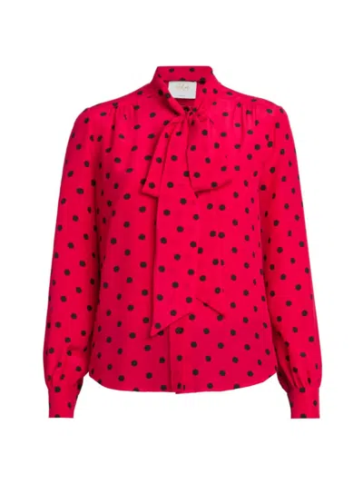 Moschino Women's Silk Polka-dot Tie-neck Blouse In Red