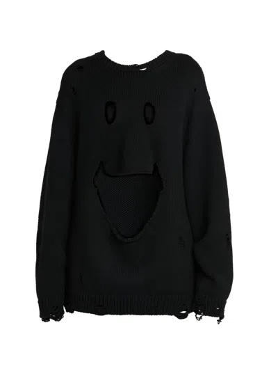 Moschino Women's Smile Cut-out Wool Oversized Sweater In Black