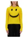 Moschino Mohair Blend Knit Crewneck Sweater In Yellow