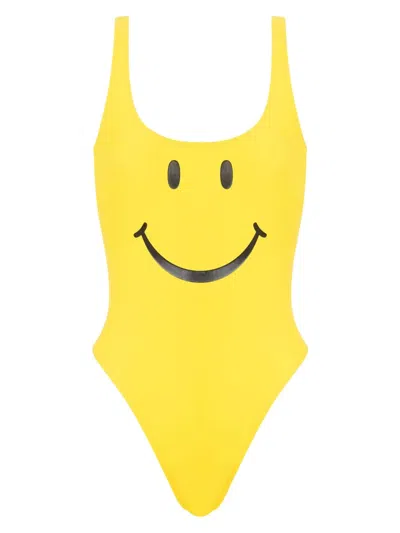 Moschino Women Smiley Print One-piece Swimsuit In Yellow