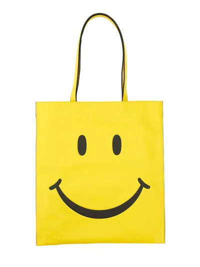 Moschino Smiley Crocodile Tote Bag With Dual Handles In Yellow