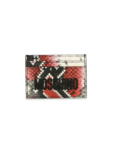 Moschino Women's Snakeskin Print Leather Card Case In Red