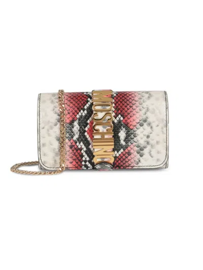 Moschino Women's Snakeskin Print Leather Crossbody Bag In Red