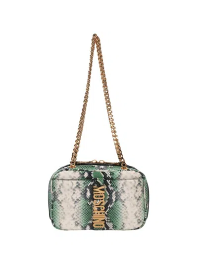 Moschino Women's Snakeskin Print Leather Shoulder Bag In Green