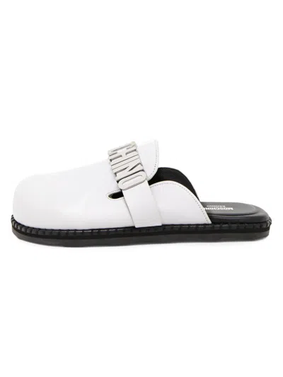 Moschino Women's Sporty Logo-accented Leather Mules In White