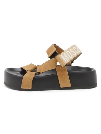 Moschino Women's Sporty Logo-detailed Suede Platform Sandals In Brown