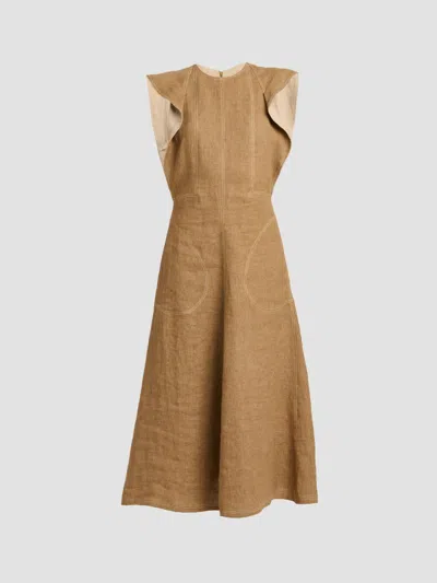 Moschino Women's Straw Linen Midi-dress In Brown