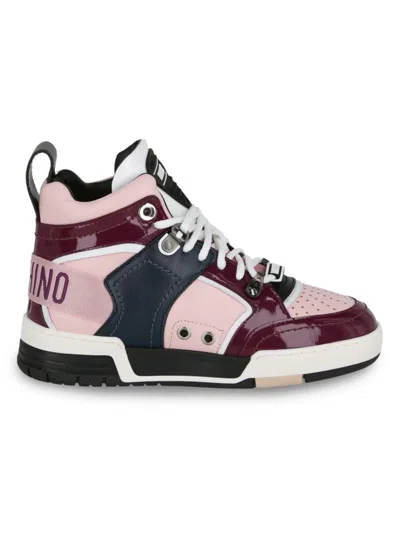 Moschino Streetball Asymmetrical High-top Sneakers In Pink Navy
