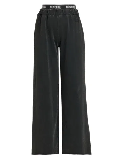 Moschino Women's Stretch-cotton Fleece Wide-leg Pants In Black