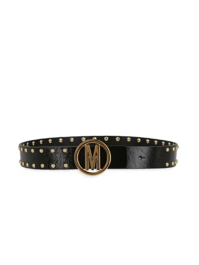 Moschino Women's Stud Logo Leather Belt In Black