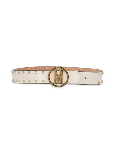 Moschino Women's Studded Logo Leather Slim Belt In Ivory
