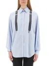 Moschino Couture Light Blue Cotton Striped Shirt With Decorative Straps In Multicolor