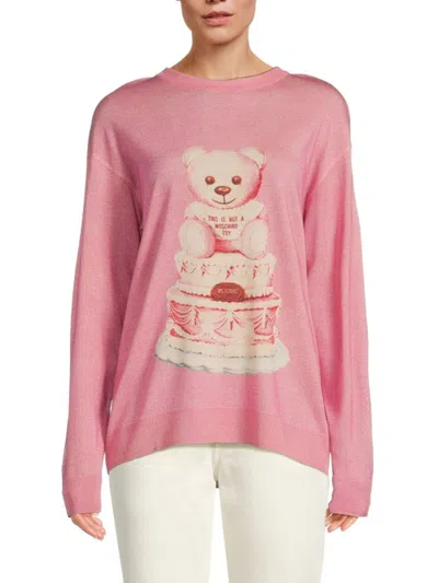 Moschino Women's Teddy Bear Graphic Wool Sweater In Pink
