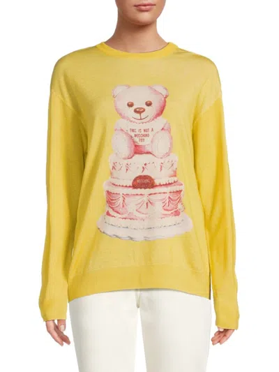 Moschino Women's Teddy Bear Graphic Wool Sweater In Yellow