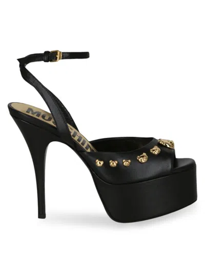 Moschino Teddy Studs Platform Heel Sandals In Black