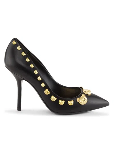 MOSCHINO WOMEN'S TEDDY STUDS 100MM LEATHER PUMPS