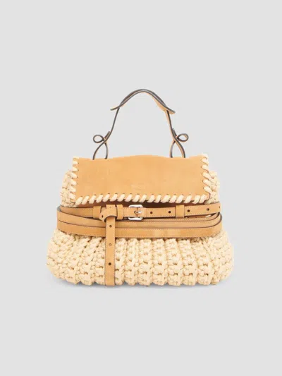 Moschino Women's Tie Me Crochet & Suede Top Handle Bag In Beige