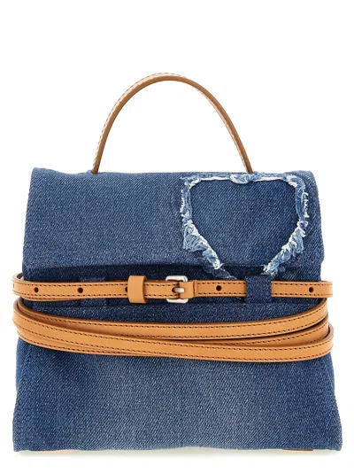 Moschino Denim Tie Me Satchel In Blue