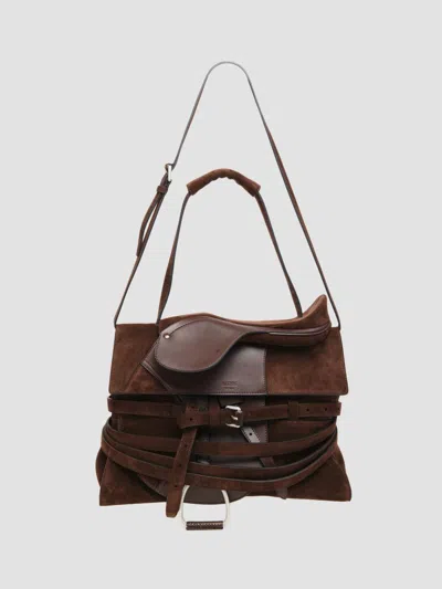 Moschino Women's Tie Me Suede Shoulder Bag In Chocolate