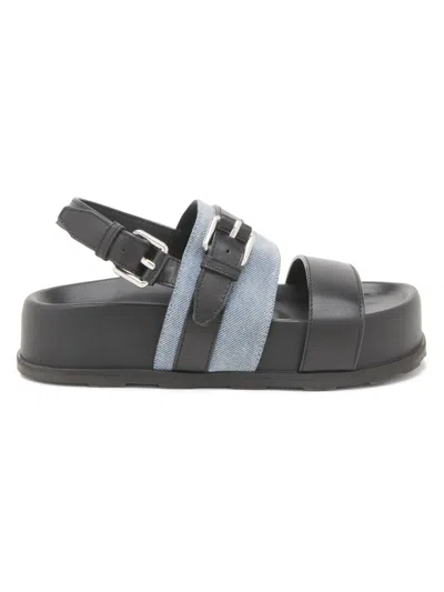 Moschino Women's Tie-me 40mm Denim & Leather Platform Sandals In Gray