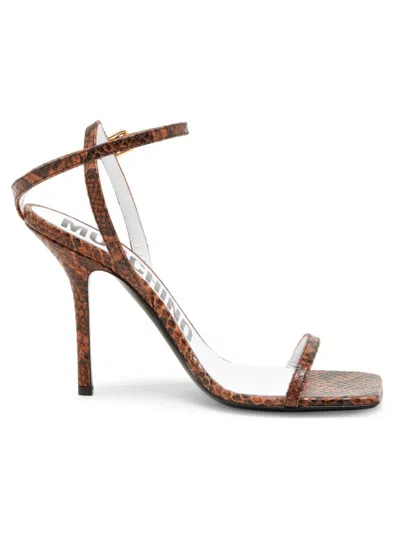 Moschino Women's Tina 100mm Snake Leather Sandals In Brown