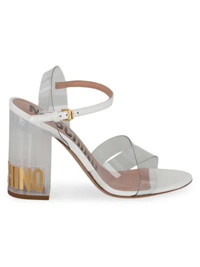 Moschino Transparent Logo Heel Sandals In White