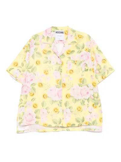 Moschino Women X Smiley Silk Shirt In Yellow
