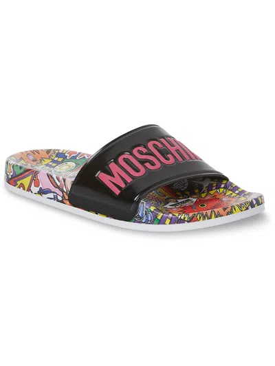 Moschino Womens Printed Flat Slide Sandals In Multi