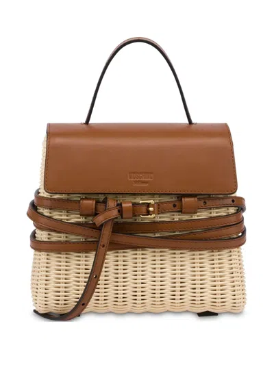 Moschino Wood Tote Bag In Neutrals
