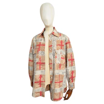 Pre-owned Moschino Wool 1990's Button Down Long Sleeve Spell Out Shirt Shaket In Sand