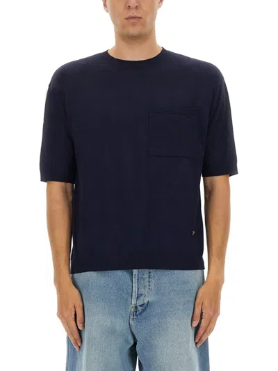 Moschino Pocketed T-shirt With Ribbed Cuffs And Hem In Blue