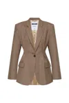 Moschino Logo Print Virgin Wool Blazer In Beige
